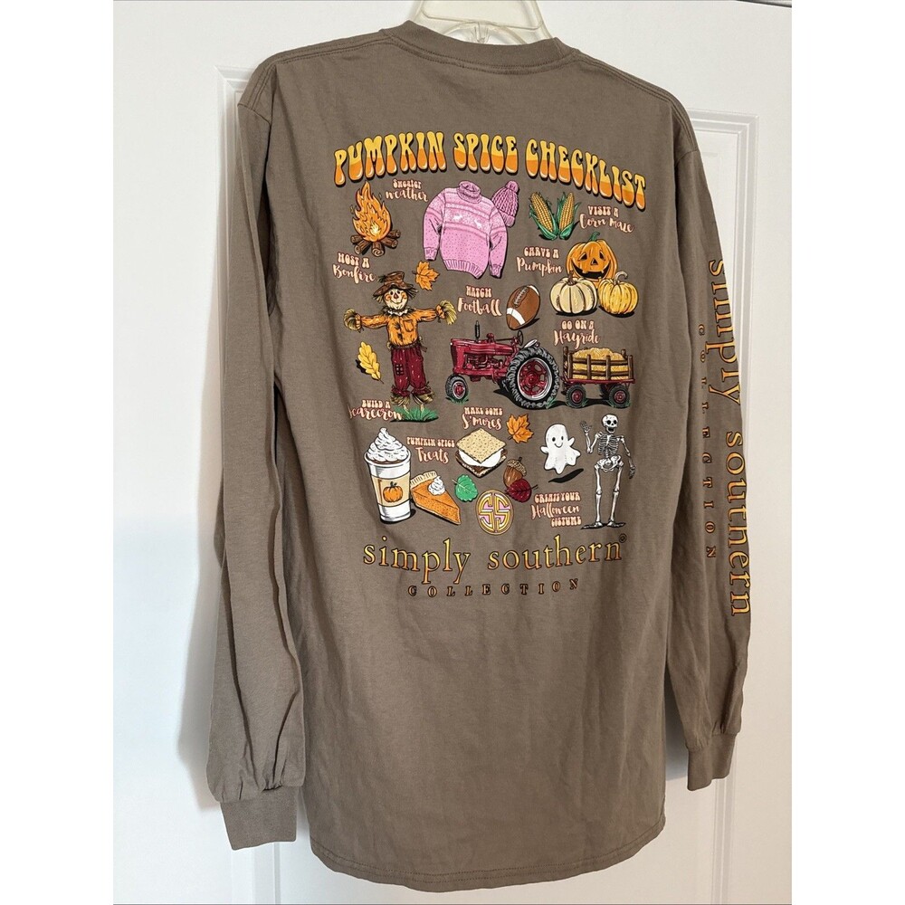 Simply Southern HELLO FALL Halloween Pumpkin Spice Long Sleeve T-Shirt MEDIUM